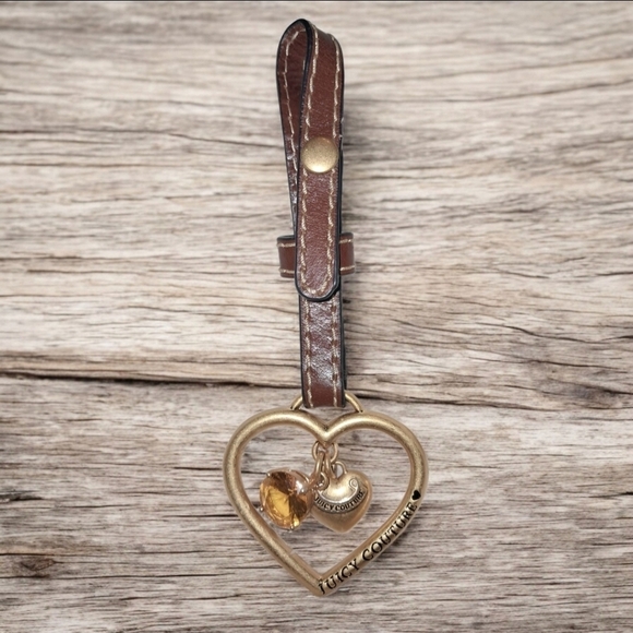 Juicy Couture Gold Tone Logo Heart & Yellow Crystal Lanyard Bag/Key Chain Charm - Picture 2 of 2